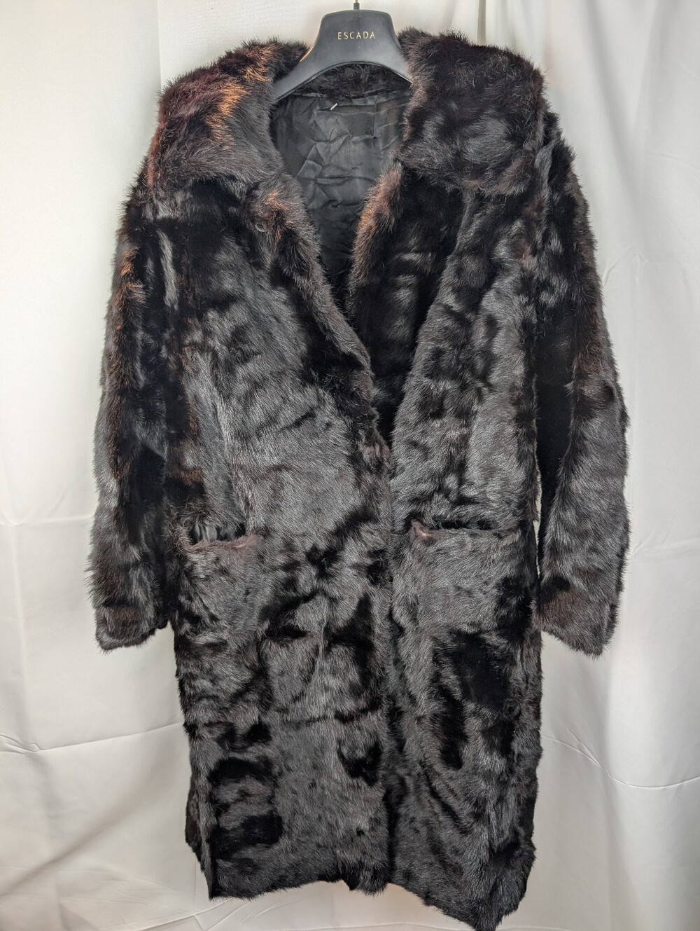 Vintage Custom Let-Out Ranch Mink Fur Coat Full Length Dark Brown M Pocket Wear
